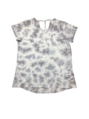 Ideology blue, white and grey tie dye short sleeve top with cut out design
